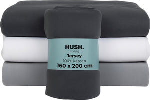 Hush. living hush living - hoeslaken jersey 160x200+30cm - 100% katoen - 160 grms - kreukvrij strijkvrij - rekbaar - lekker warm - antraciet