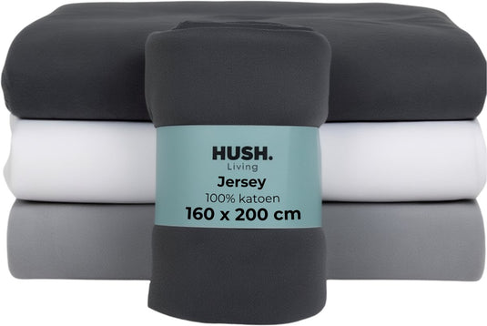 Hush. living hush living - hoeslaken jersey 160x200+30cm - 100% katoen - 160 grms - kreukvrij strijkvrij - rekbaar - lekker warm - antraciet
