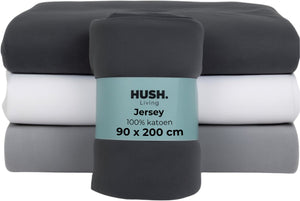Hush. living hush living - hoeslaken jersey 90x200+30cm - 100% katoen - 160 grms - kreukvrij strijkvrij - rekbaar - lekker warm - antraciet