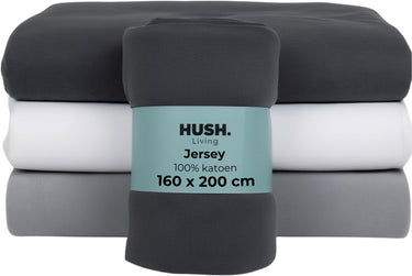 Hush. living hush living - hoeslaken jersey 160x200+30cm - 100% katoen - 160 grms - kreukvrij strijkvrij - rekbaar - lekker warm - antraciet