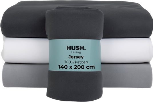 Hush. living hush living - hoeslaken jersey 140x200+30cm - 100% katoen - 160 grms - kreukvrij strijkvrij - rekbaar - lekker warm - antraciet