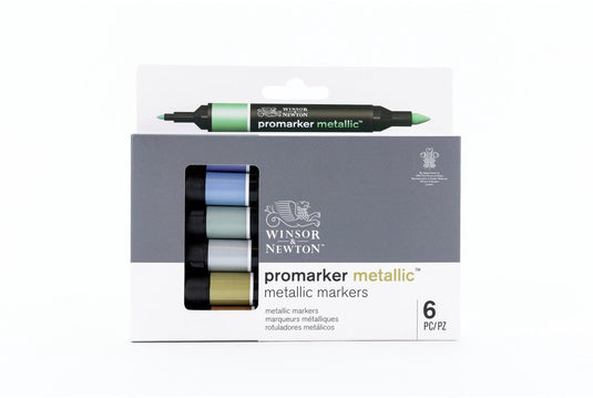 Winsor newton 0290135 promarker metallic 6 set | watergedragen metallic markers met 2 punten