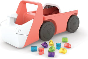 Chillafish loopauto 1 jaar met 10 speelblokken - roze - loopwagen voor jongens en meisjes tot 3 jaar - lichtgewicht speelgoed met graafmachine simulatie en opbergruimte - zeer stabiel met 4 wielen - model blockie