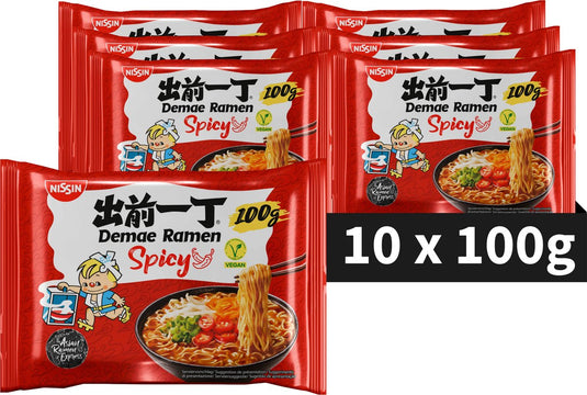 Nissin demae ramen - spicy noodles bowl - instant noedels - vegan - 10 stuks