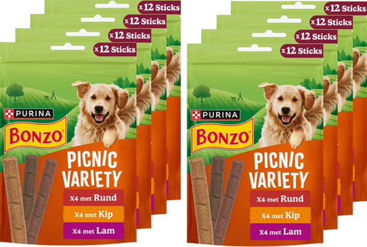 Bonzo picnic variety - hondensnacks - rund kip lam - 8 x 100 g