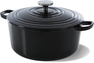 Bk bourgogne braadpan gietijzer 28cm 6.7l - inductie braadpan - gietijzeren braadpan - ovenbestendig tot 230 graden - deksel met druipringen - wit geëmailleerde binnenkant - zwart