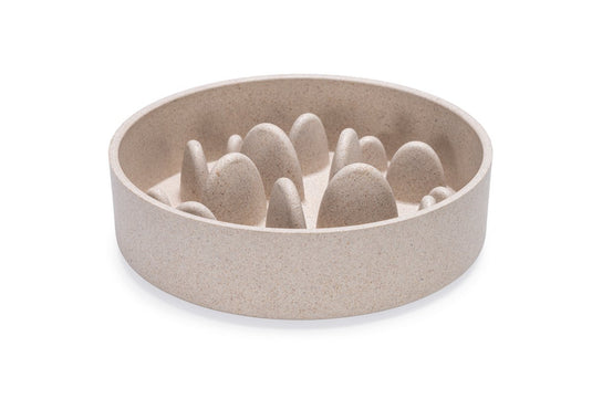 Designed by lotte pom antischrokbak hond - slow feeder hond - voerbak - vaatwasserbestendig - bamboe - beige - 800 ml