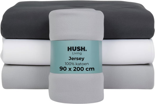 Hush. living hush living - hoeslaken jersey 90x200+30cm - 100% katoen - 160 grms - kreukvrij strijkvrij - rekbaar - lekker warm - lichtgrijs
