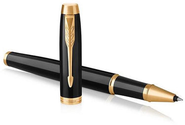 Parker im-rollerballpen | zwarte lak met gouden afwerking | fijne penpunt | zwarte inkt | geschenkverpakking