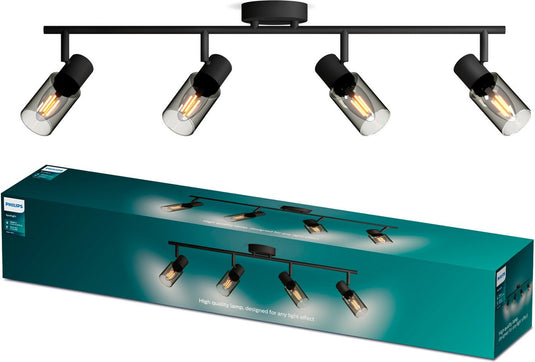 Philips led philips palms spot - plafondspot met vier lichtpunten - met gerookt glas - kleine fitting e14