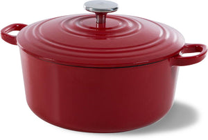 Bk bourgogne braadpan gietijzer 28cm 6.7l - inductie braadpan - gietijzeren braadpan - ovenbestendig tot 230 graden - deksel met druipringen - wit geëmailleerde binnenkant - chili red