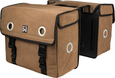 Willex dubbele fietstas - canvas - reflectie - 30 liter - universele bevestiging -bruin