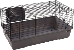 Flamingo hamsterkooi – mobi – caviakooi dwergkonijnenkooi – binnenkooi met hooiruif en diepe bodem – metaal zwart grijs – 75x47x40 cm – europese kwaliteit