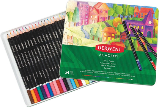 Derwent academy kleurpotloden in metalen blik - set van 24 - assorti