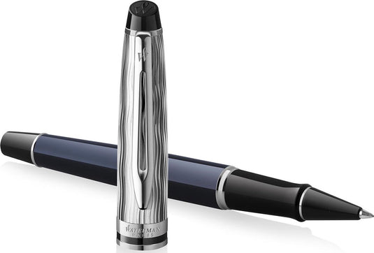Waterman expert rollerbalpen | metaal-blauwe lak met palladium detail | gebeitelde dop | met geschenkdoos