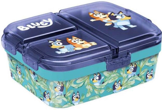 Stor bluey kinderlunchbox – broodtrommel met 4 vakken voor kinderen vanaf 4 jaar - vaatwasserbestendig bpa-vrij - blauw turquoise