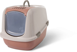 Savic nestor jumbo - kattenbak xl - inklapbare voorkant -toscaans rood champagne - 66,5 x 48,5 x 46,5 cm
