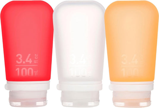 Human gear - gotoob+ 3-pack - herbruikbaar - reisflesje - flacon - lekvrij - medium - 74ml - clear red orange