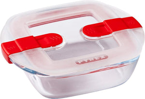 Pyrex cook heat voedselcontainer vierkant - inclusief deksel - borosilicaatglas - 14x12 cm - transparant