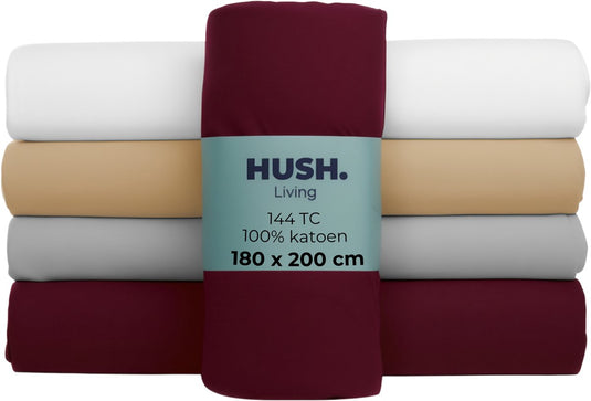 Hush. living hush living - hoeslaken 180x200+30cm - 100% katoen, 144tc, soepel en ademend - elastiek rondom - bordeaux