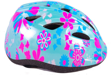 Volare kinder fietshelm - xs - blauw roze bloemetjes - 47-51 cm - extra klein model