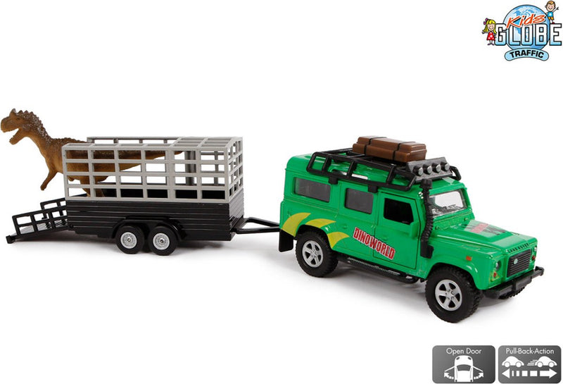 Chargez l'image dans la visionneuse de la galerie, Kids globe die-cast land rover met dino-trailer, 29cm
