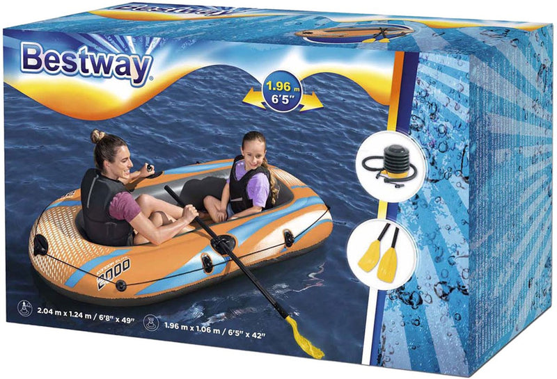 Laden Sie das Bild in Galerie -Viewer, Bestway kondor elite 2000 opblaasboot set - 2 persoons - inclusief peddels - oranje
