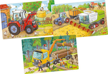 Goki puzzel - voertuigen - 24 stukjes - 3 modellen - 27,5x17,5x0,3cm - hout - 3+