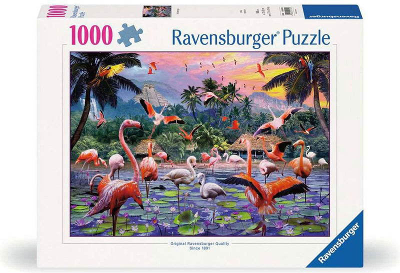 Afbeelding laden in galerijviewer, Ravensburger roze flamingo's 1000pcs
