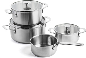Kitchenaid stainless steel kookpannenset 7-delig - 16 20 24cm - 1.5 3.1 4.8l - pfas-vrij - rvs pannenset - pannenset inductie - ovenbestendig tot 220°c - met glazen deksel - zilver