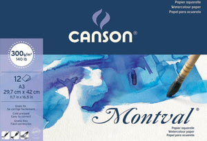 Canson montval aquarelpapier, wit met fijne korrel 300 g m², ft a3, blok met 12 vellen