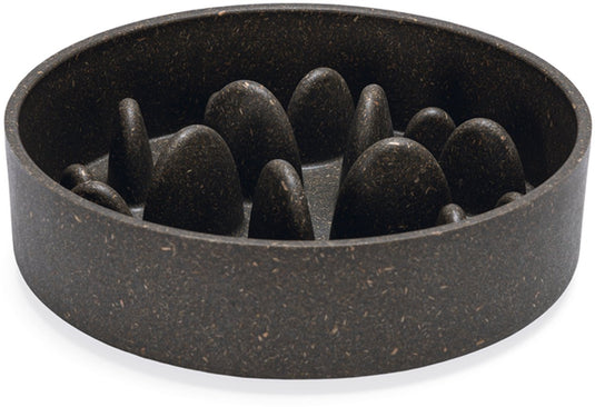 Designed by lotte pom antischrokbak hond - slow feeder hond - voerbak - vaatwasserbestendig - bamboe - grijs - 800 ml