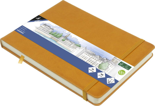 Kangaro schetsboek - a5 landscape - okergeel - pu hardcover - met elastiek en lint