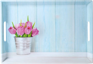 Kesper diep dienblad rechthoekig - tulpen print - design koffie thee dienblad - dienblad met handvatten - melamine - 50 x 35 x 4.5 cm