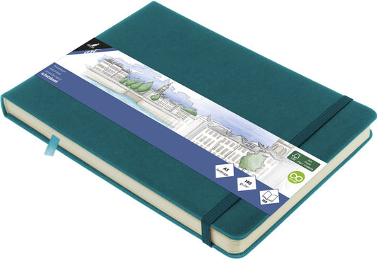 Kangaro schetsboek - a5 landscape - dark turquoise - met elastiek en lint