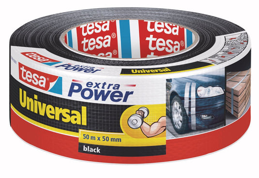 Tesa textieltape extra power universeel ducttape textielversterkt voor repareren – zwart 50m x 50mm