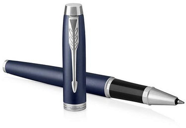 Parker im-rollerballpen - fijne penpunt - zwarte inkt - matblauw - incl. geschenkverpakking
