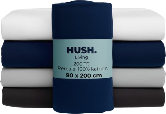 Hush. living hush living - hoeslaken percale 90x20xx+30cm - 100% katoen - 200tc - extra fris en koel - sterk en slijtvast - elastiek rondom - navy