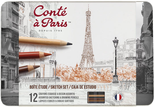 Conté à paris 2186 schetsset 12-delig | teken- en schetspotloden in metalen doos - the sketch set