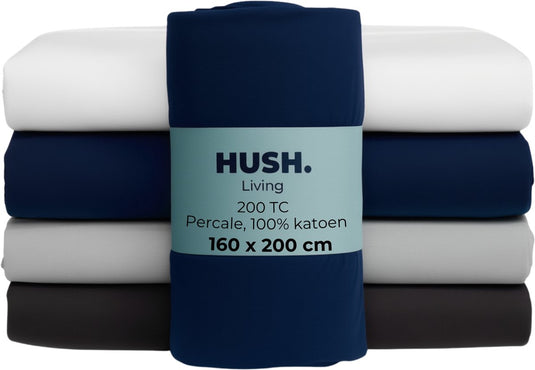 Hush. living hush living - hoeslaken percale 160x20xx+30cm - 100% katoen - 200tc - extra fris en koel - sterk en slijtvast - elastiek rondom - navy