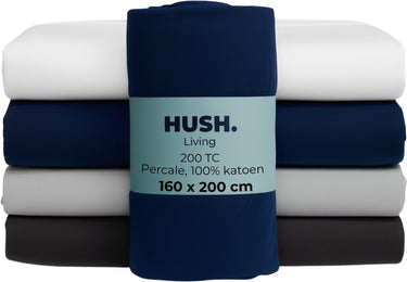 Hush. living hush living - hoeslaken percale 160x20xx+30cm - 100% katoen - 200tc - extra fris en koel - sterk en slijtvast - elastiek rondom - navy