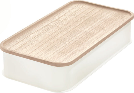 Idesign witte bakjes met bamboe deksel - 08641eu - stapelbaar, met deksel, bpa-vrij