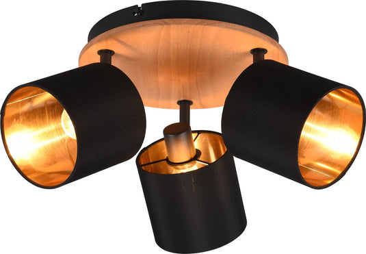Rl live your light reality tommy spot - houtkleur - excl. 3 x e14 - rond - zwart-goud