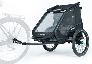 Cube double cmpt-trailer - kids trailer voor twee personen - fietsaanhanger en kinderbuggy in één - kiddie trailer bestand tegen alle weersomstandigheden - met 70l bagageruimte - zwart