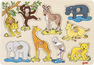 Goki houten noppenpuzzel wilde dieren, 9dlg.