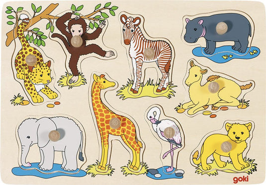 Goki houten noppenpuzzel wilde dieren, 9dlg.