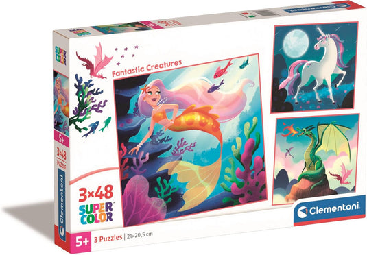 Clementoni legpuzzel super color vierkant fantasie, 3x48st.