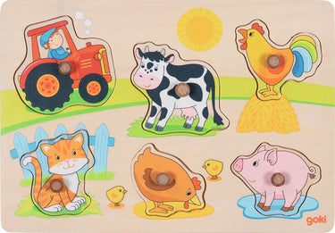 Goki houten noppenpuzzel op de boerderij, 6st.