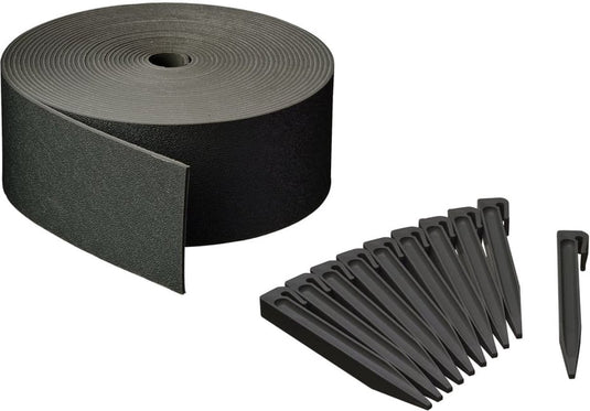 Nature - borderrandset - h7,5cm x 10m - met grondpennen - zwart