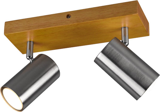 Trio marley - spot - nikkel mat - excl. 2x gu10 4,5w - houten element